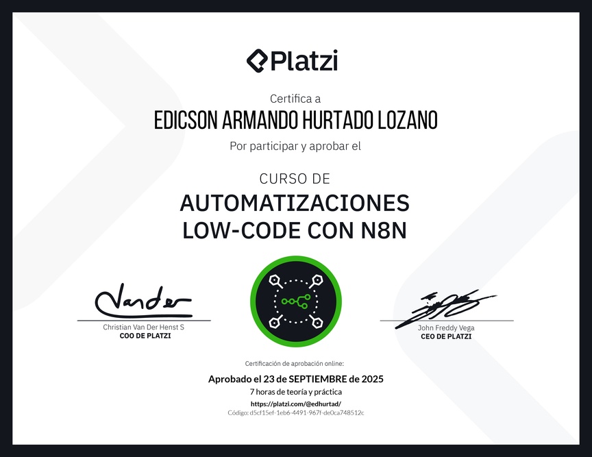Diploma del Curso de Automatizaciones con n8n