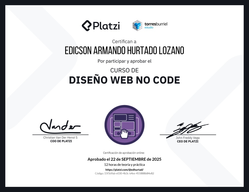 Diploma del Curso de Diseño Web No Code