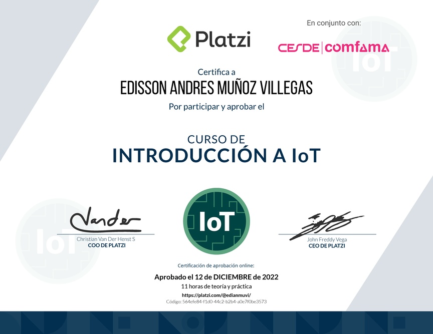Diploma del Curso de Introducción al IoT