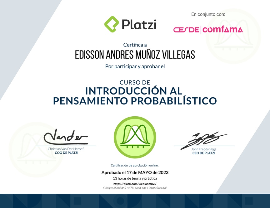 Diploma del Curso de Introducción al Pensamiento Probabilístico
