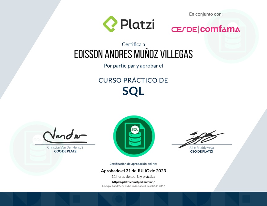 Diploma del Curso Práctico de SQL