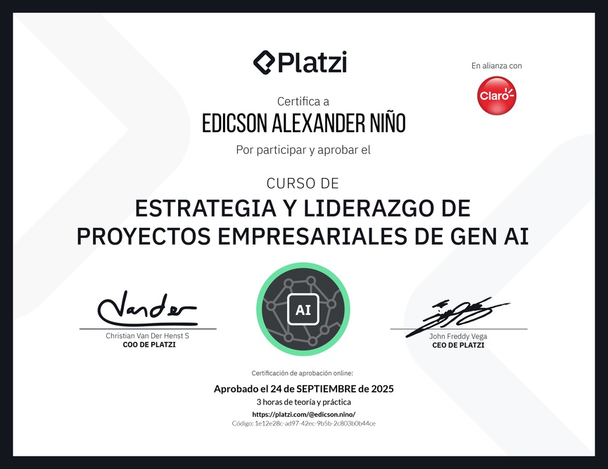 Diploma del Curso de Estrategia y Liderazgo de Proyectos Empresariales de Gen AI