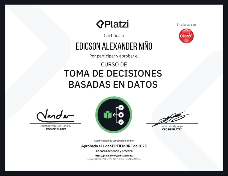 Diploma del Curso de Toma de Decisiones Basadas en Datos