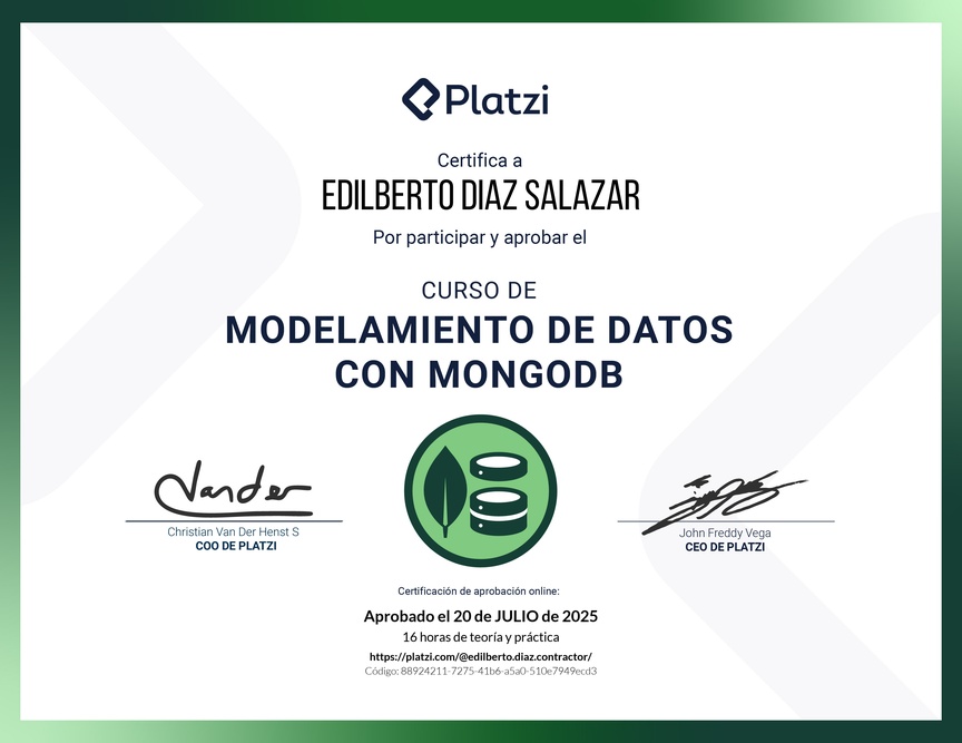 Diploma del Curso de Modelado de Datos en MongoDB