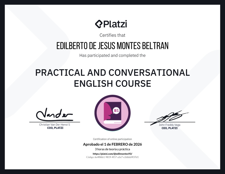 Diploma del Curso de Inglés Práctico y Conversacional