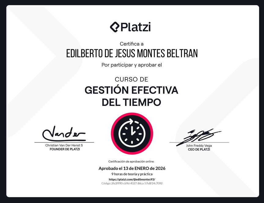 Diploma del Curso de Gestión Efectiva del Tiempo