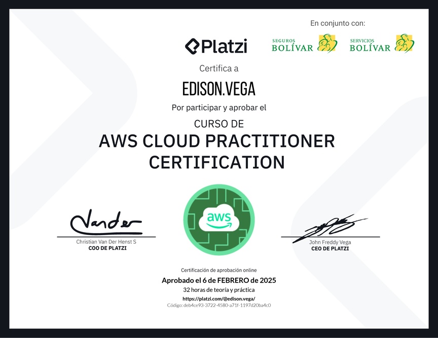 Diploma del Curso AWS Cloud Practitioner Certification