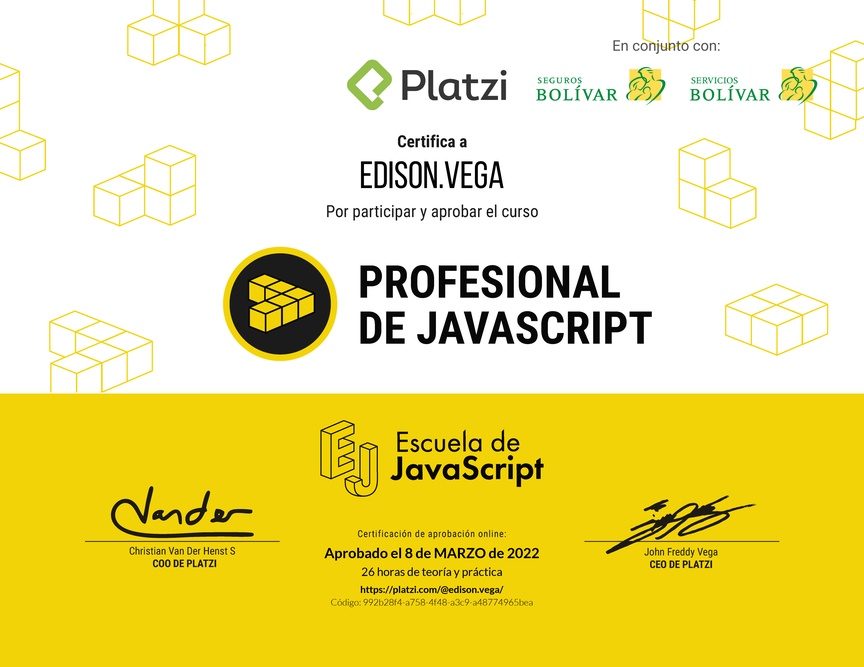 Diploma del Curso Profesional de JavaScript
