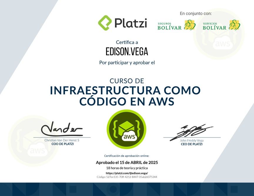 Diploma del Curso de Infraestructura Como Código en AWS