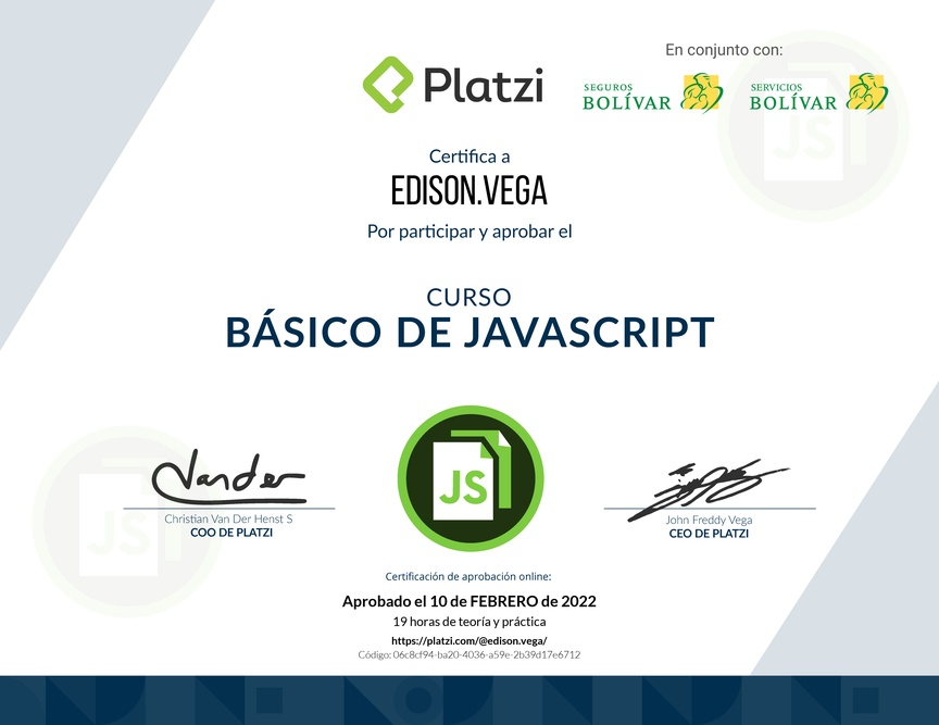 Diploma del Curso Básico de JavaScript