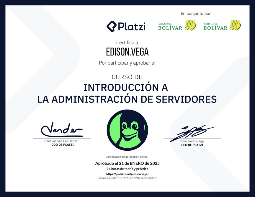 Diploma del Curso de Introducción a la Administración de Servidores Linux