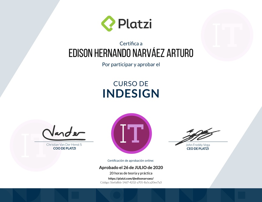 Diploma del Curso de Adobe InDesign