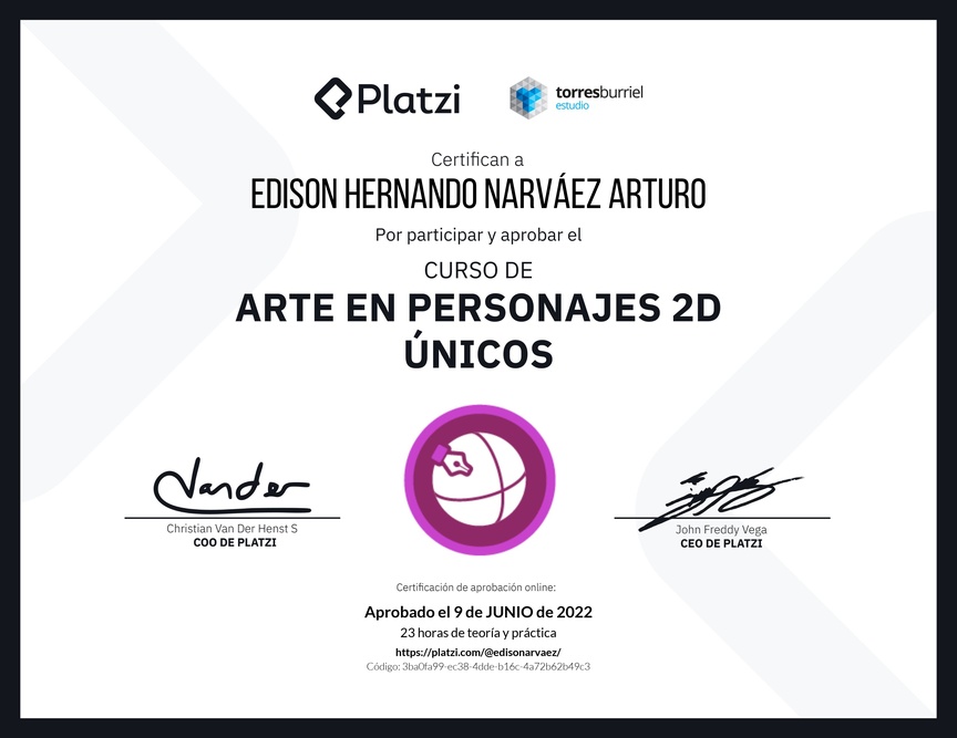 Diploma del Curso de Arte en Personajes 2D Únicos