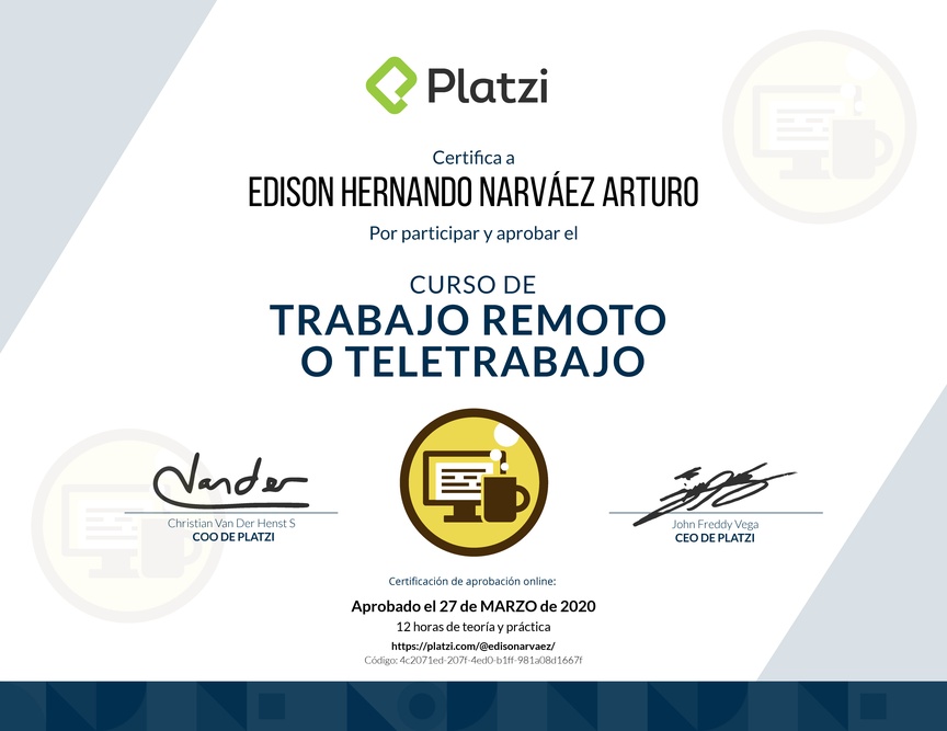 Diploma del Curso de Trabajo Remoto para Gestionar el Cambio Organizacional