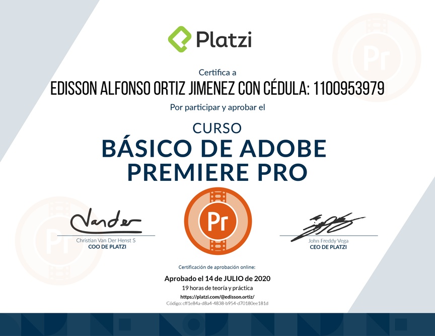 Diploma del Curso de Adobe Premiere Pro