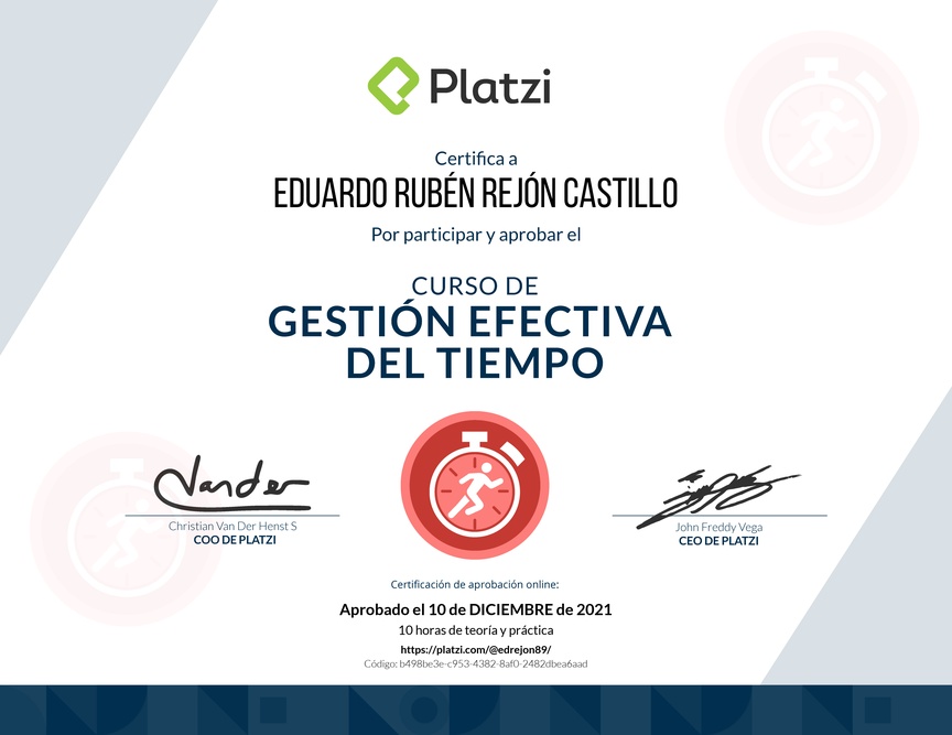Diploma del Curso de Gestión Efectiva del Tiempo