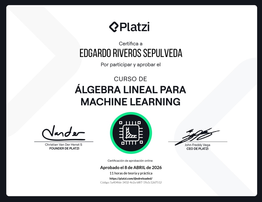 Diploma del Curso de Álgebra Lineal para Machine Learning