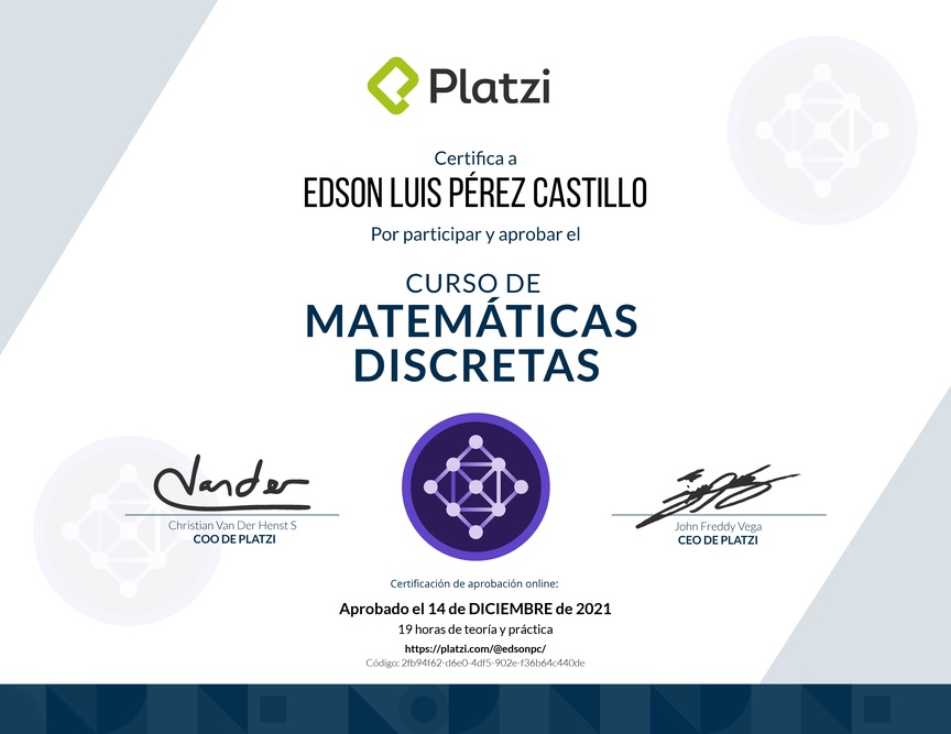 Diploma del Curso de Matemáticas Discretas