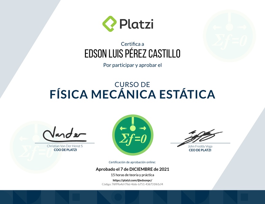 Diploma del Curso de Física Mecánica Estática