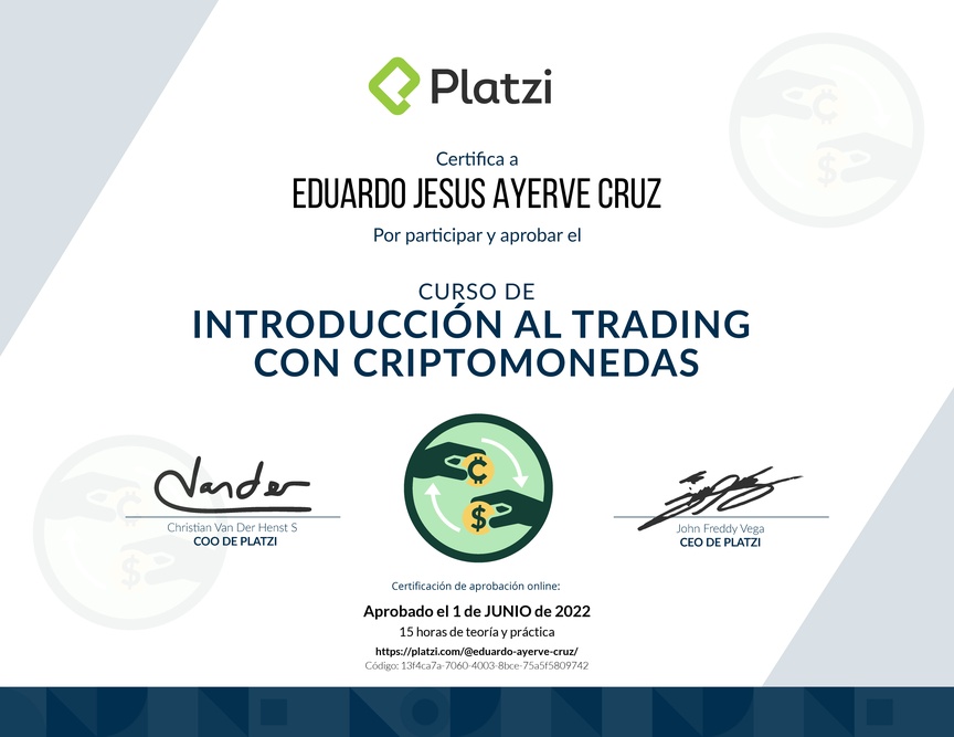 Diploma del Curso de Introducción al Trading con Criptomonedas