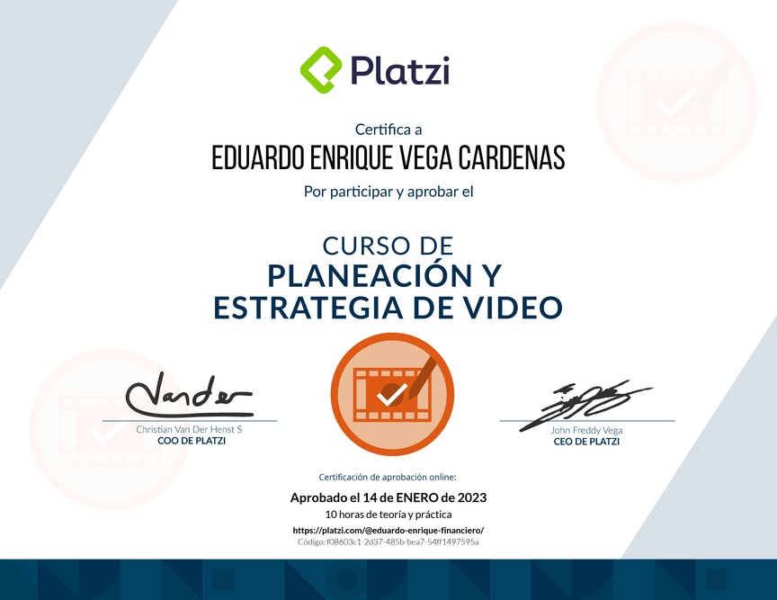 Diploma del Curso de Planeación y Estrategia de Video