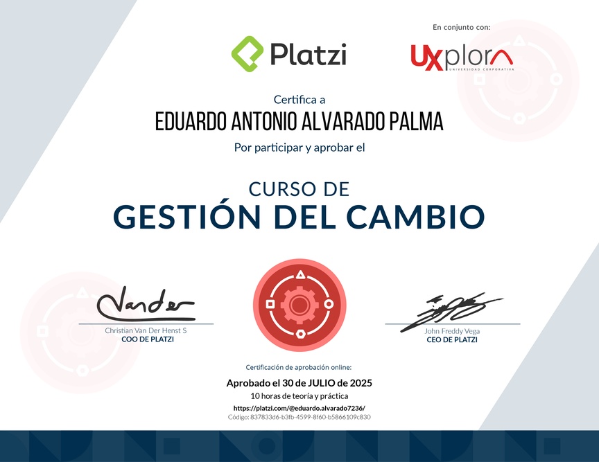 Diploma del Curso de Gestión del Cambio para Empresas
