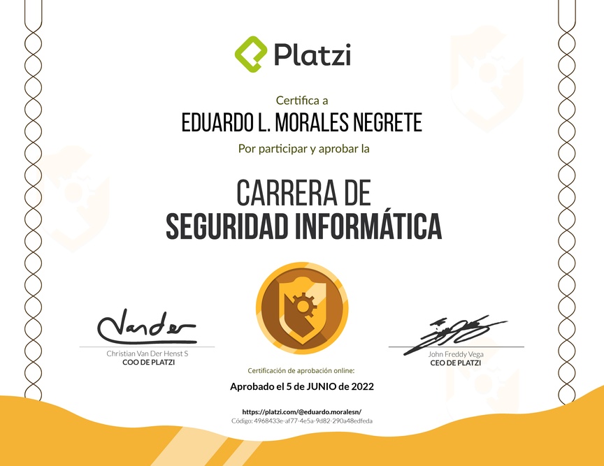 Diploma de la Ruta de Aprendizaje de Seguridad Informática