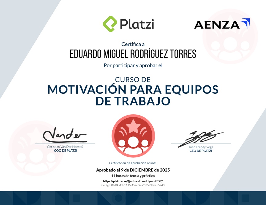 Diploma del Curso de Motivación para Equipos de Trabajo