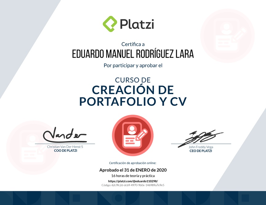 Diploma del Curso de Creación de Portafolio y CV
