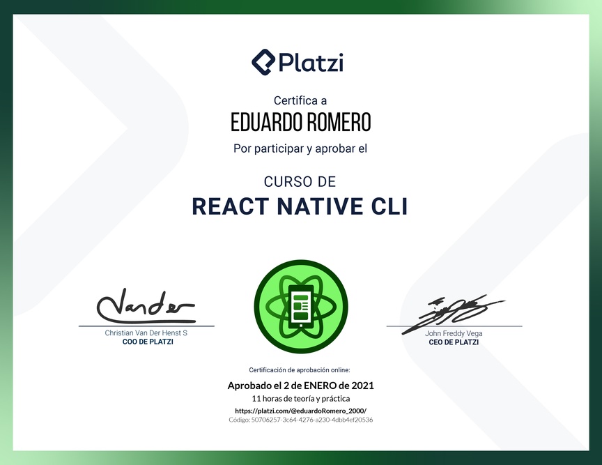 Diploma del Curso de React Native CLI