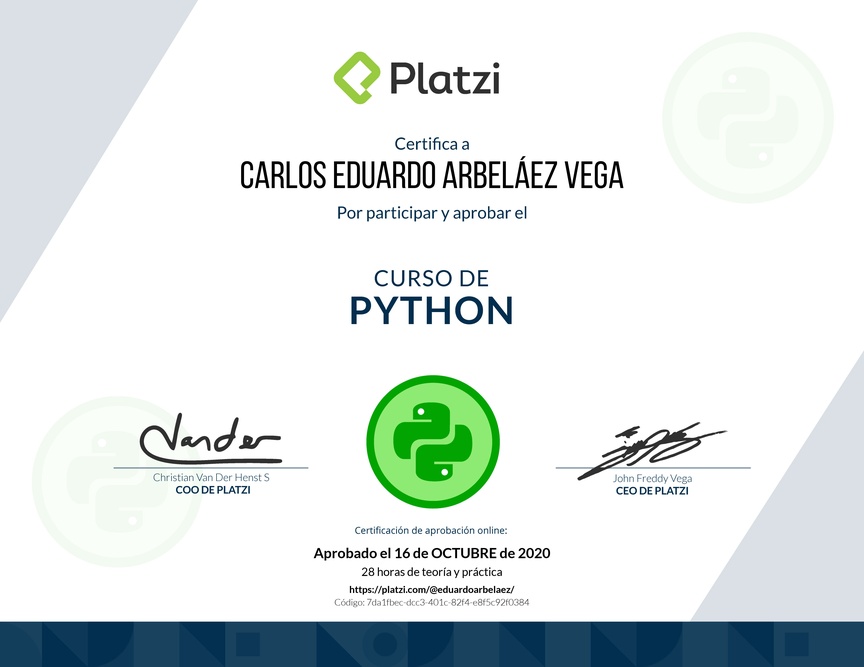 Diploma del Curso de Python 2019