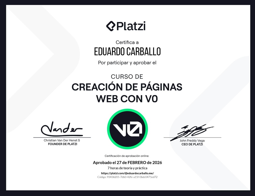 Diploma del Curso de Creación de Páginas Web con v0