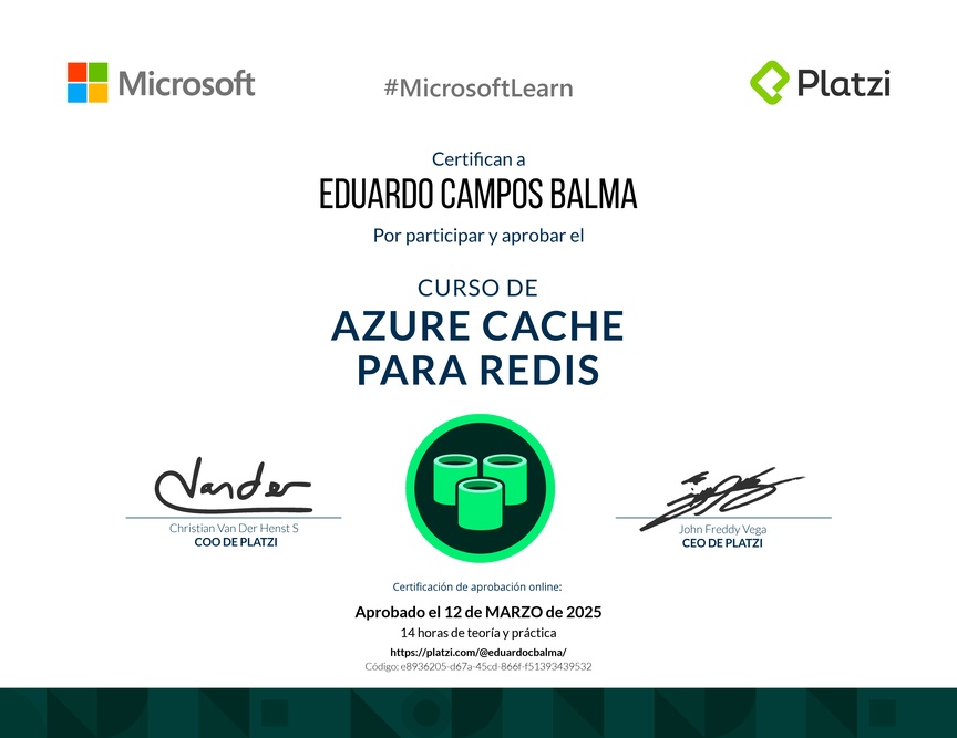 Diploma del Curso de Azure Cache para Redis