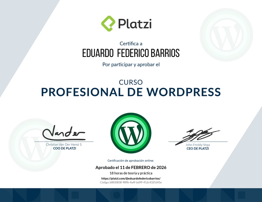 Diploma del Curso Profesional de WordPress