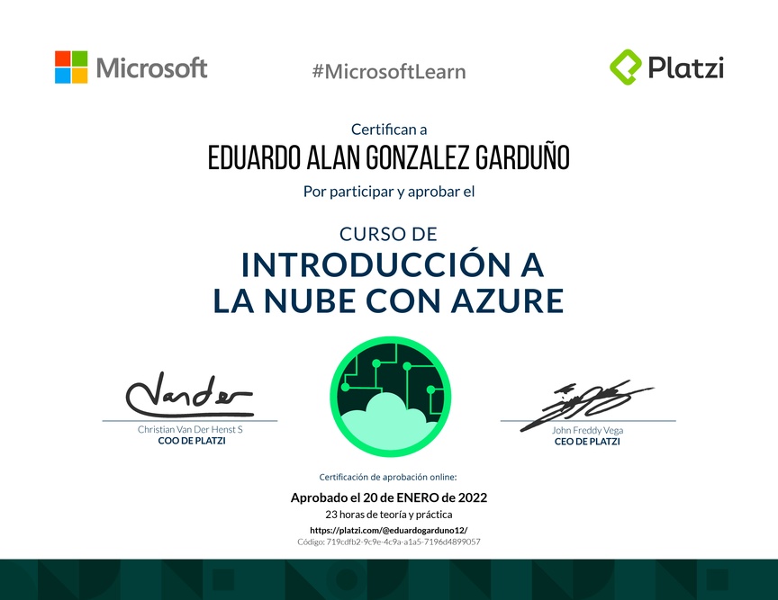 Diploma del Curso de Introducción a la Nube con Azure