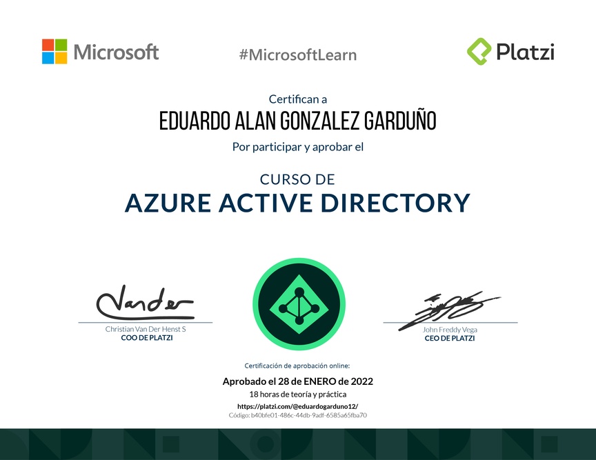 Diploma del Curso de Azure Active Directory