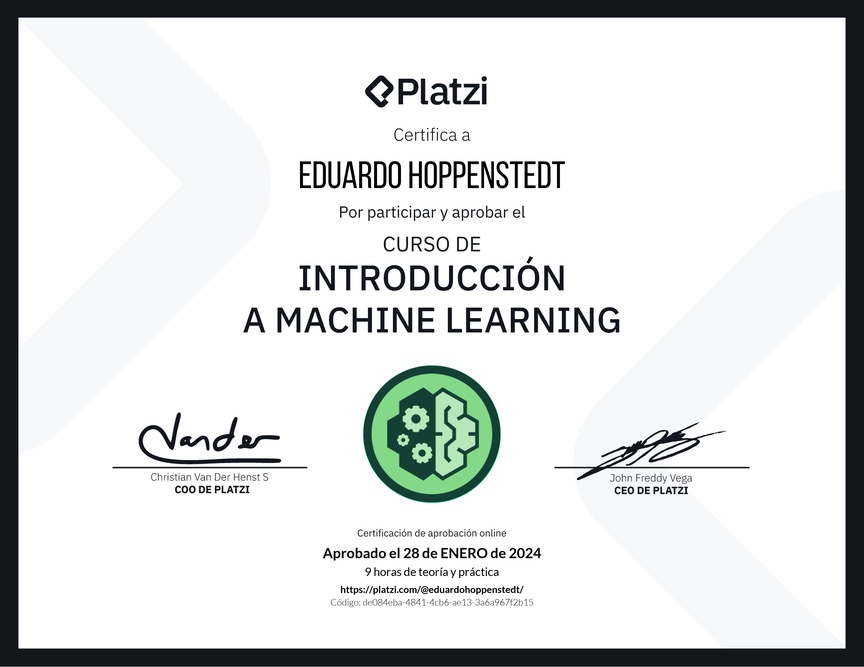 Diploma del Curso de Introducción a Machine Learning