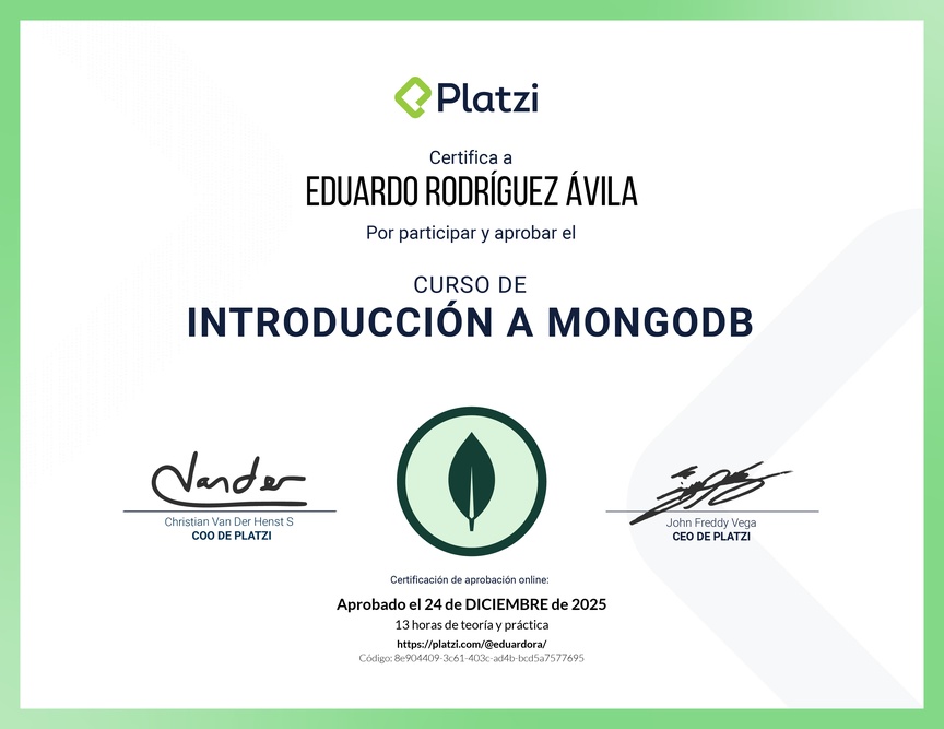Diploma del Curso de Introducción a MongoDB