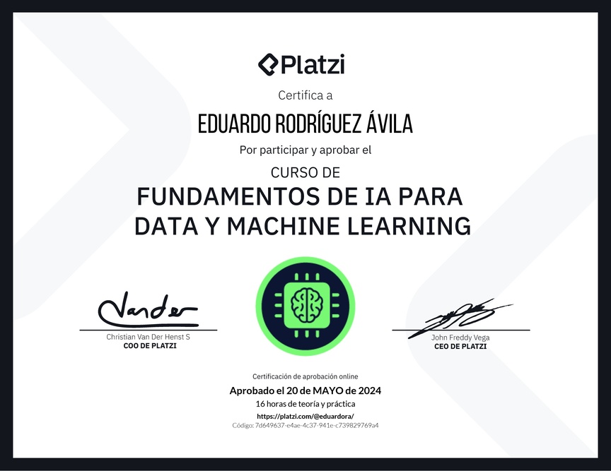 Diploma del Curso de Fundamentos de AI para Data y Machine Learning
