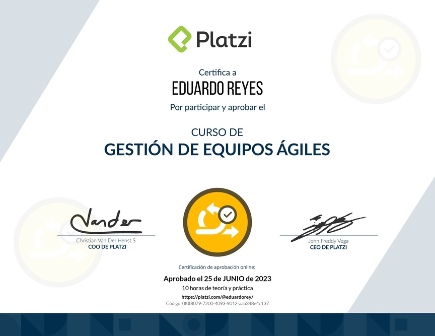 Diploma del Curso de Gestión de Equipos Ágiles