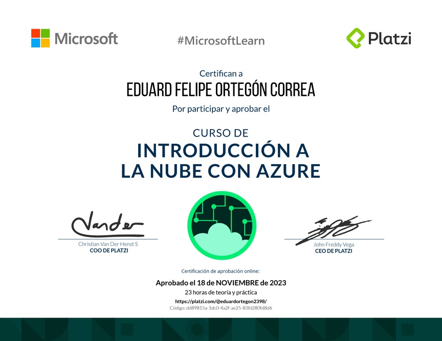 Diploma del Curso de Introducción a la Nube con Azure