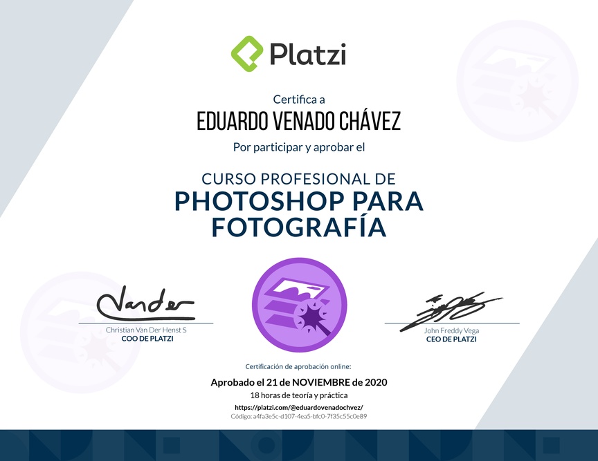 Diploma del Curso de edición de fotografías con Photoshop