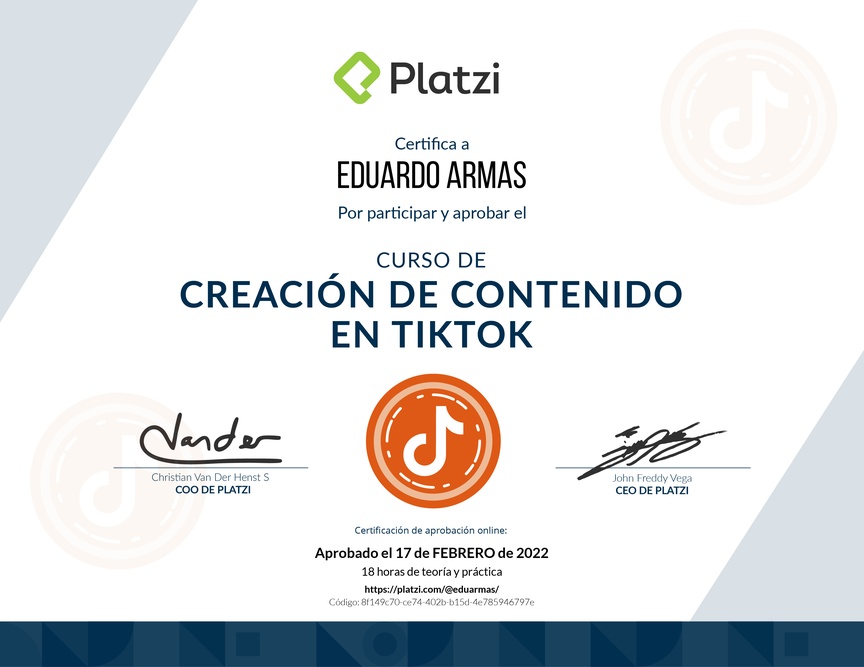 Diploma del Curso de Creación de Contenido en TikTok