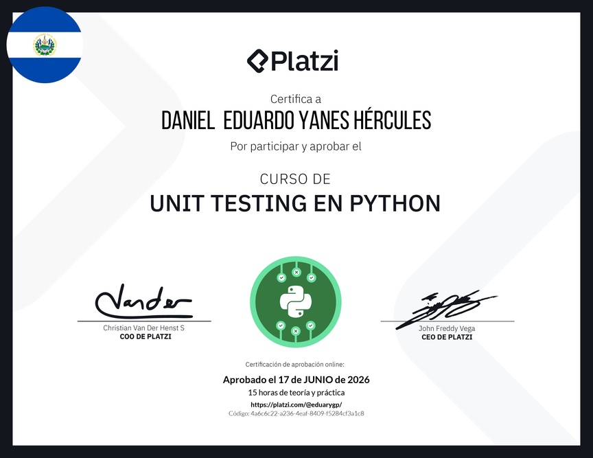Diploma del Curso de Unit Testing en Python