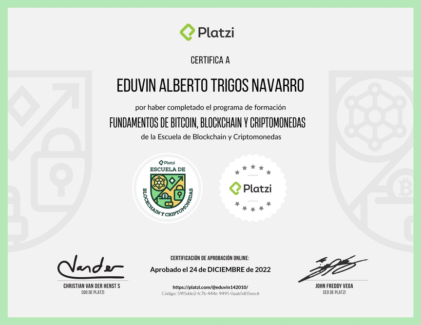 Diploma de la Ruta de Aprendizaje de Fundamentos de Bitcoin, Blockchain y Criptomonedas