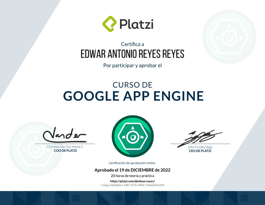 Diploma del Curso de Google App Engine