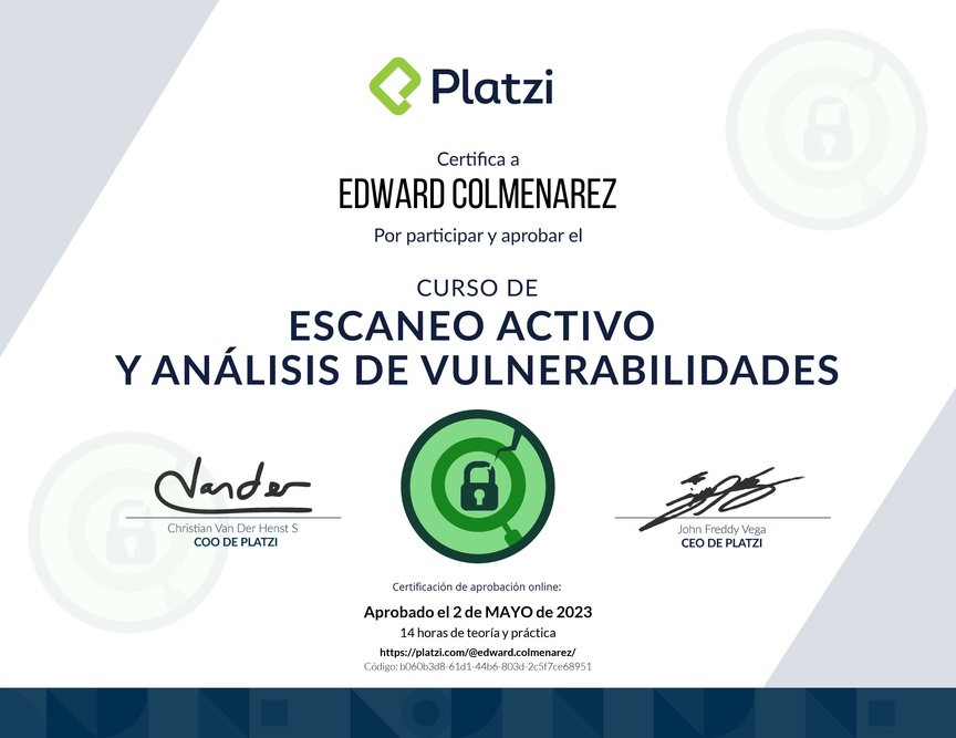 Diploma del Curso de Escaneo Activo y Análisis de Vulnerabilidades