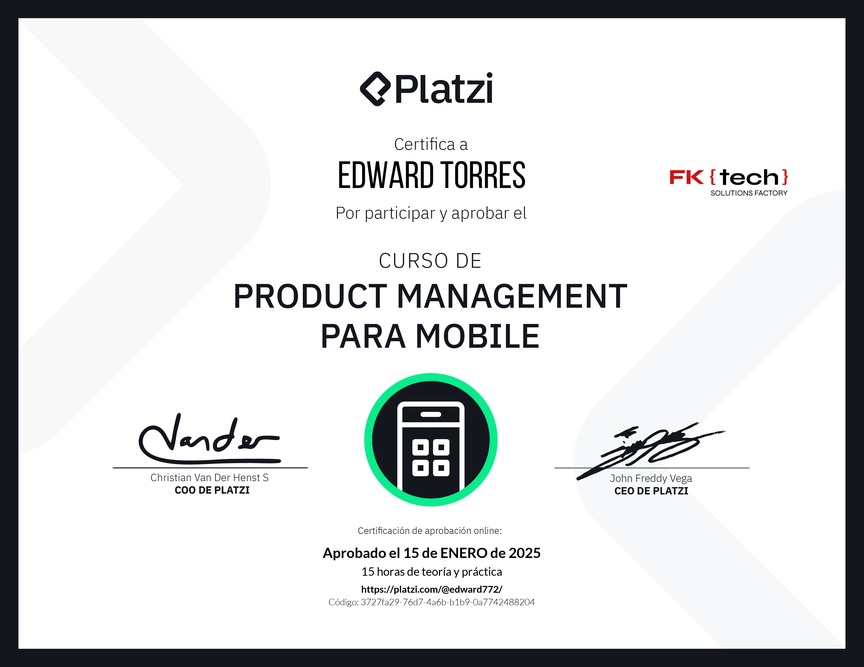 Diploma del Curso de Product Management para Mobile