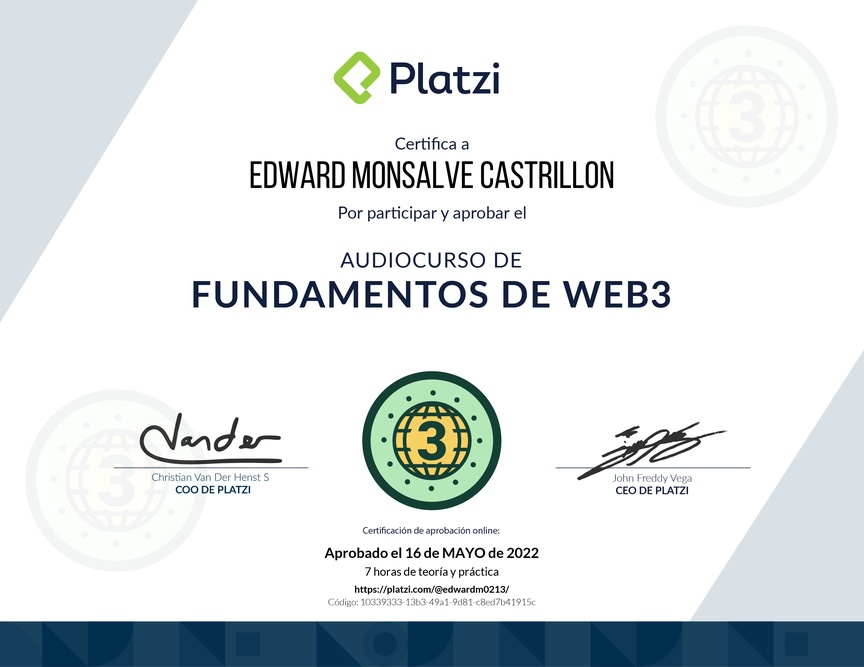 Diploma de Audiocurso de Fundamentos de Web3