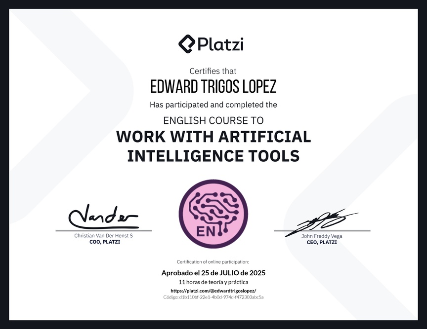 Diploma del Curso de Inglés para el Uso de Inteligencia Artificial